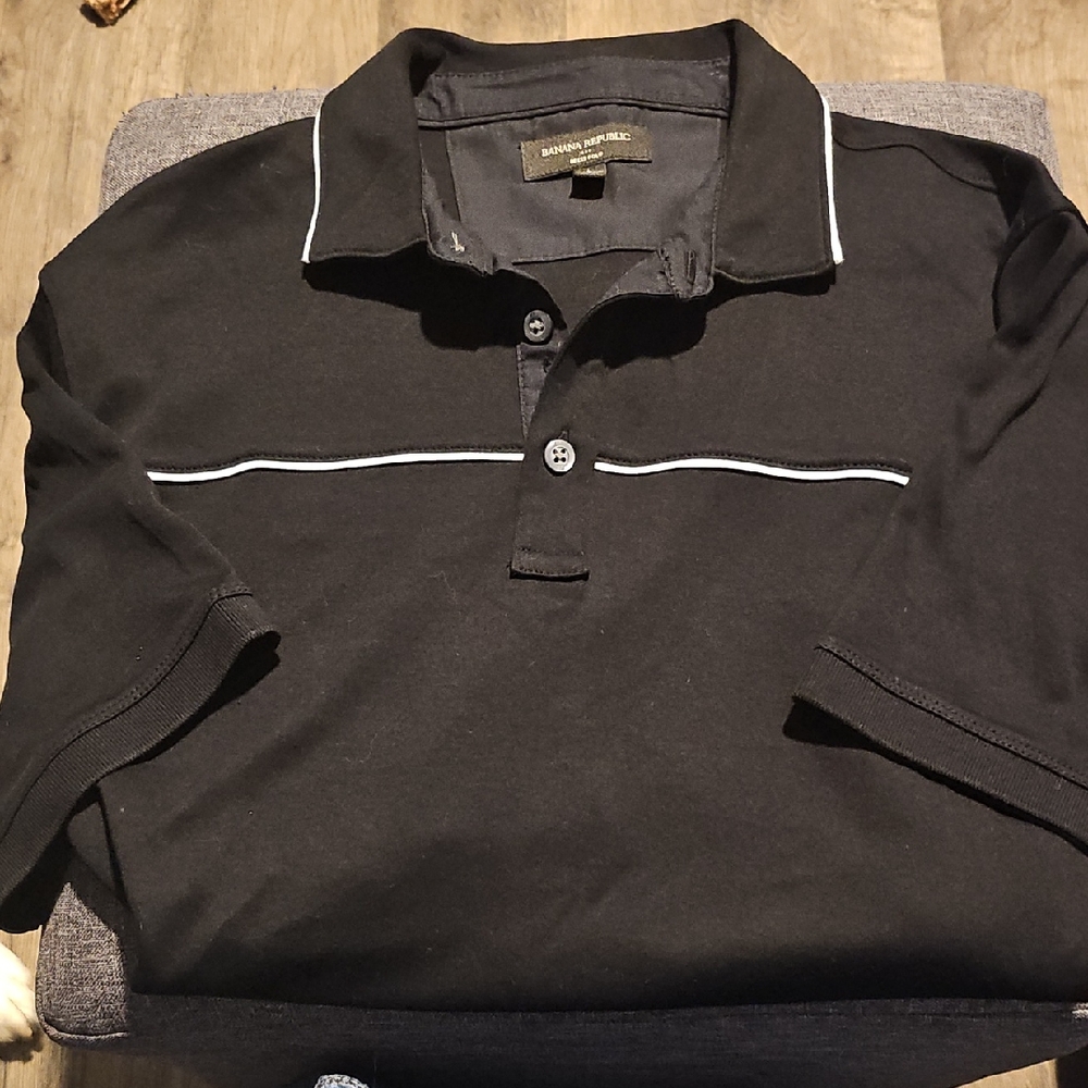 Banana Republic Polo Dress Black Shirt  White Accents Men Large Stretch Casual